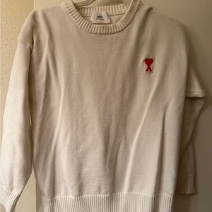 Ami White Sweater with Red Heart Patch